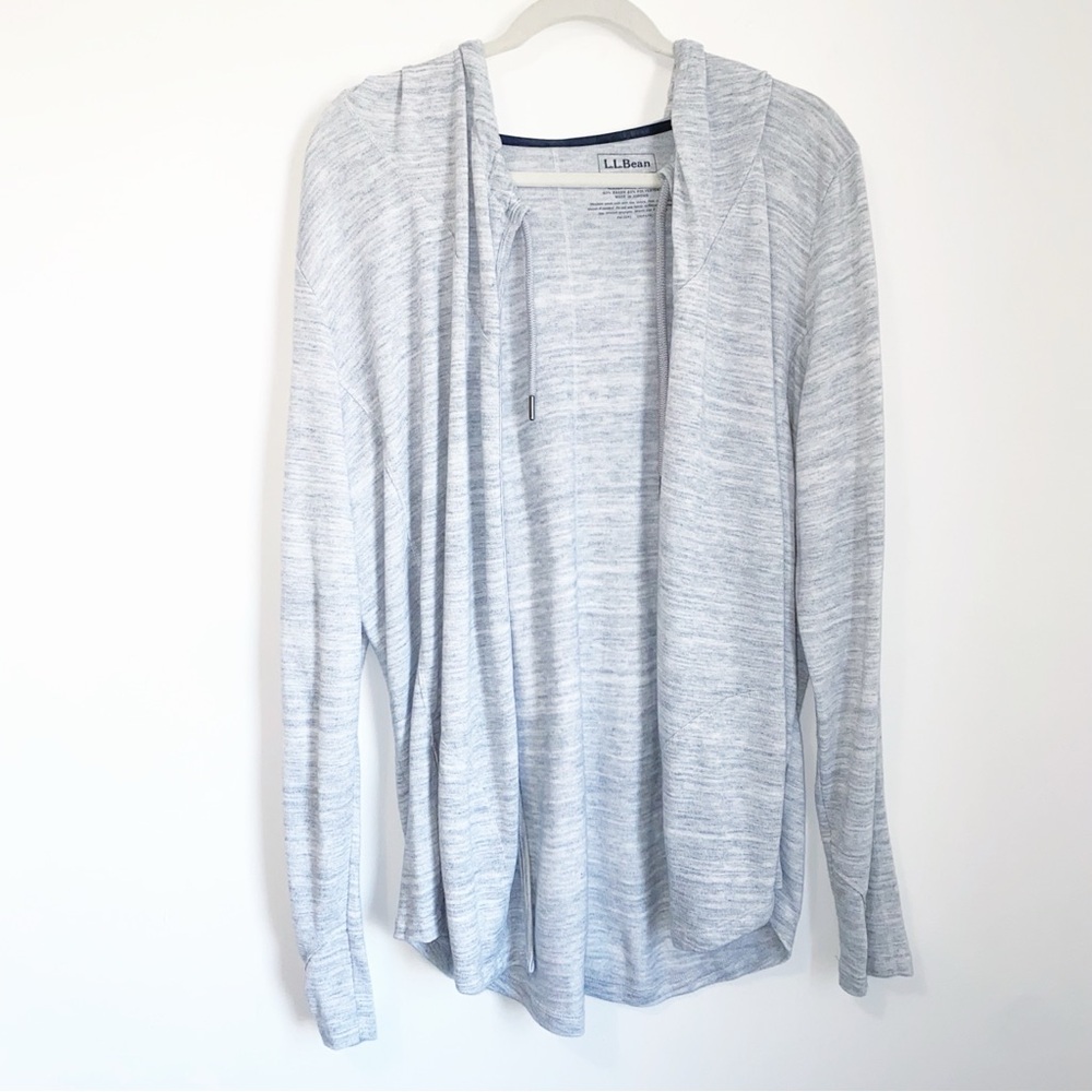 LL Bean Open Front Hooded Knit Cardigan Gray XL